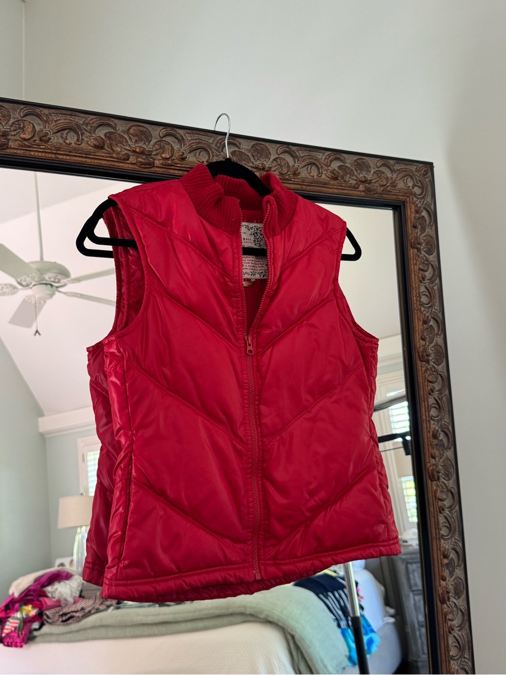 Old Navy Red Quilted Vest with Cozy Collar